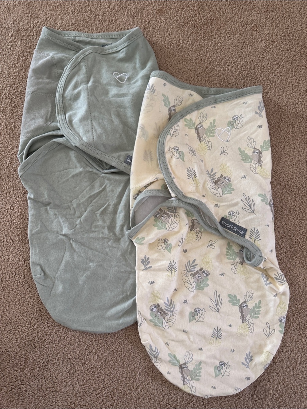 SwaddleMe Baby Swaddle Wraps 0-3 Months Sloth Sage Green 2 Pack NWOT